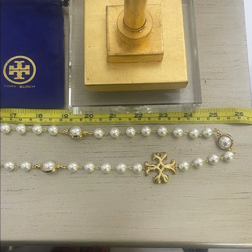 Tory Burch Pearl Necklace with a Gold Tory Burch T Accent - Picture 8 of 9
